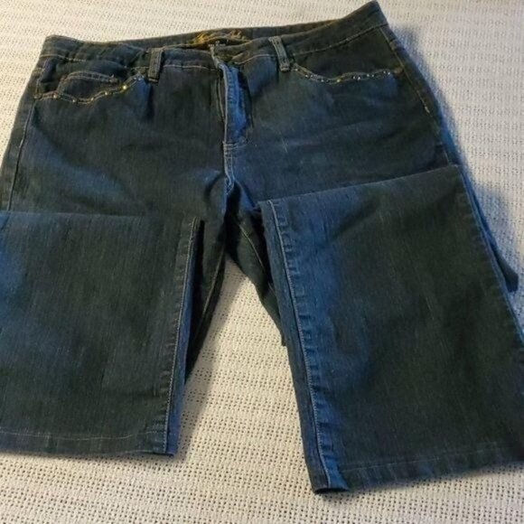 LAST CHANCE Bill Blass Vintage Stretch Bootcut Embellished Riveted Sz 12 Jeans - Picture 1 of 6